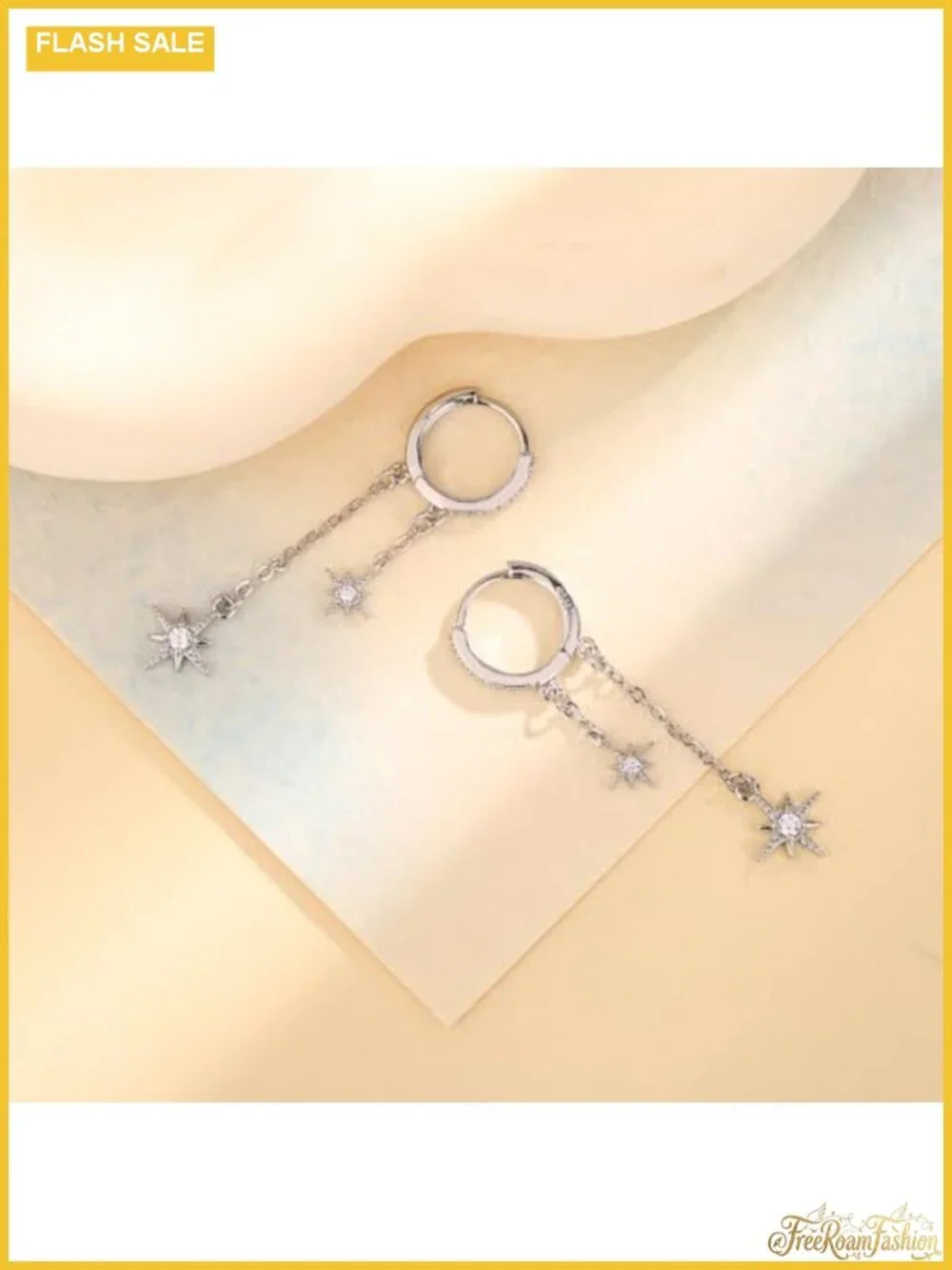 Silver Plated Double Star CZ Huggie Dangle Earrings Hypoallergenic